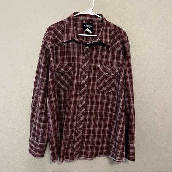 Wrangler Red Plaid Western Cowboy Casual Snap Button Down Shirt Men's Size XXL - Picture 1 of 15
